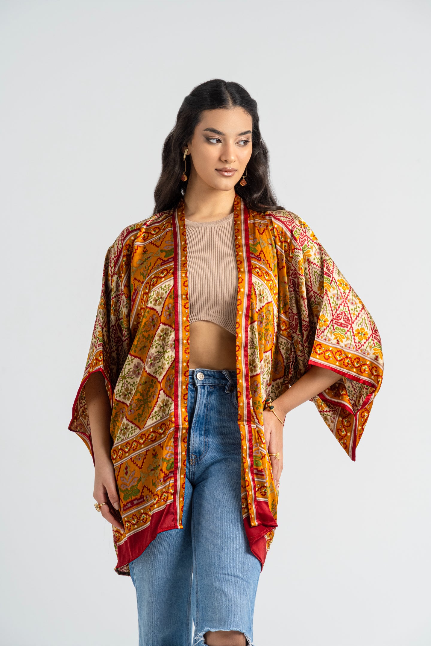 Taraz - Short Silky Orange Kimono